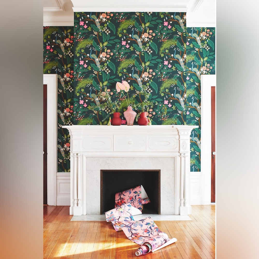 New Anthropologie Home Decor Rifle Paper Co. Emerald Peacock Wallpaper